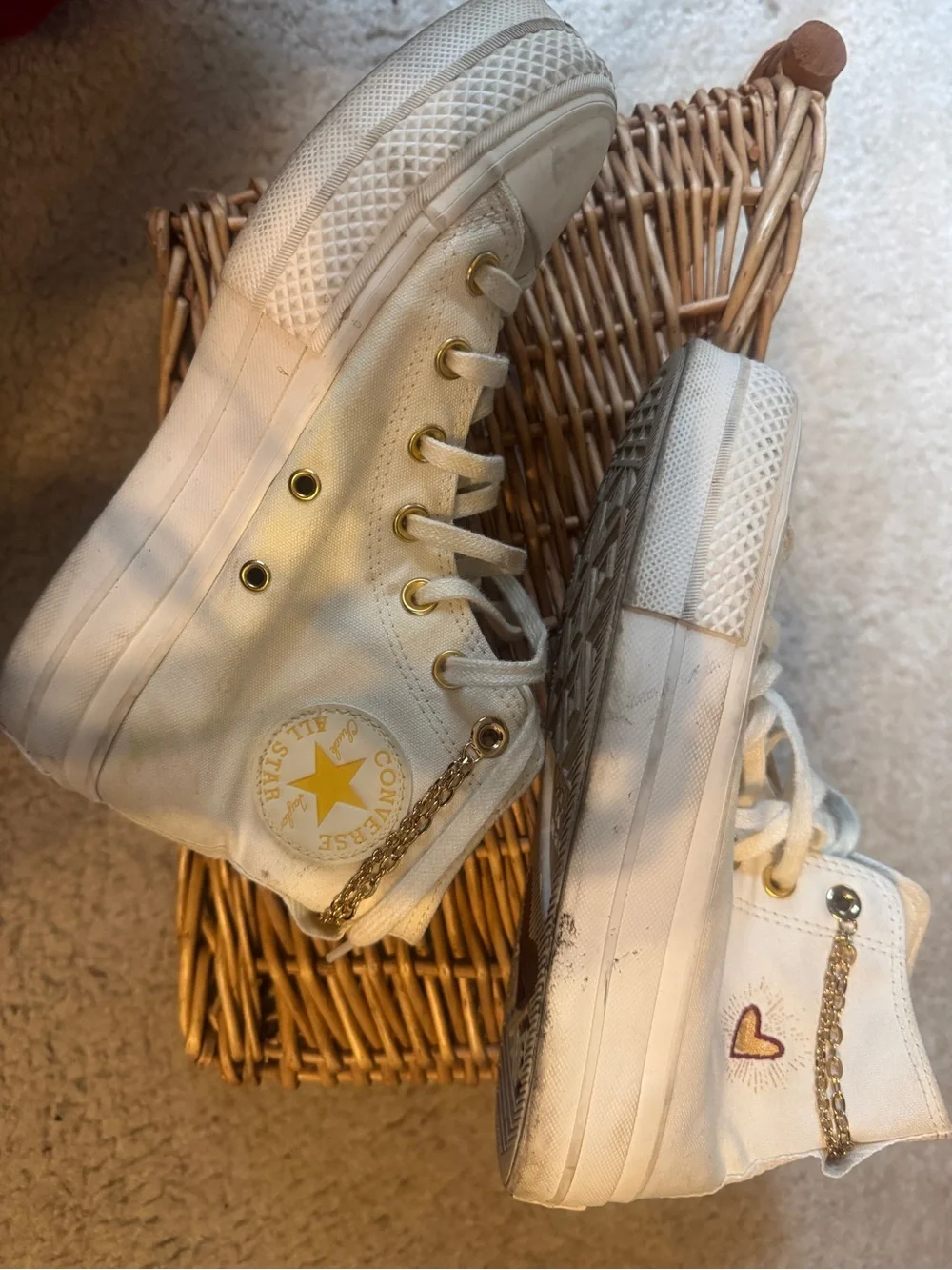 Converse Kids High-Top Sneakers in Cream with Gold Accents